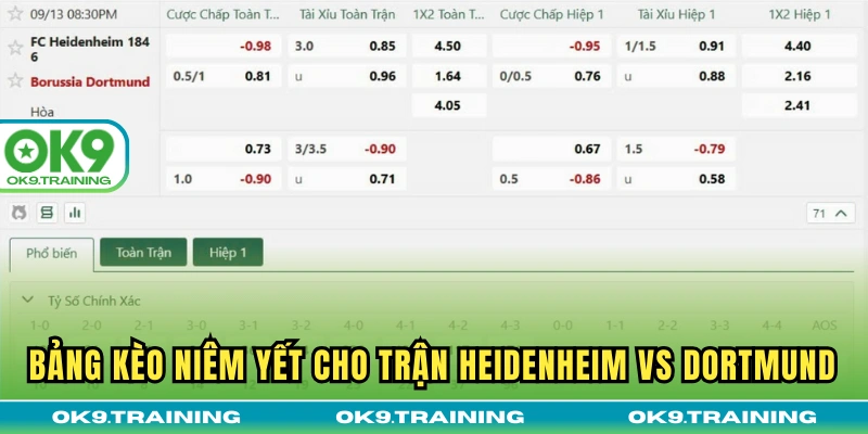 Soi Kèo Heidenheim Vs Dortmund 20h30 Thứ 7 Ngày 13/09/2025 3 Bảng kèo niêm yết cho trận Heidenheim vs Dortmund